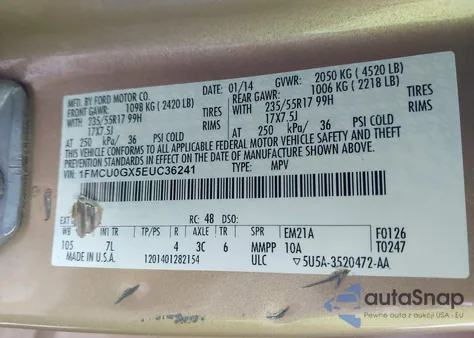 2014 Ford Escape Se from USA, damaged, VIN 1FMCU0GX5EUC36241